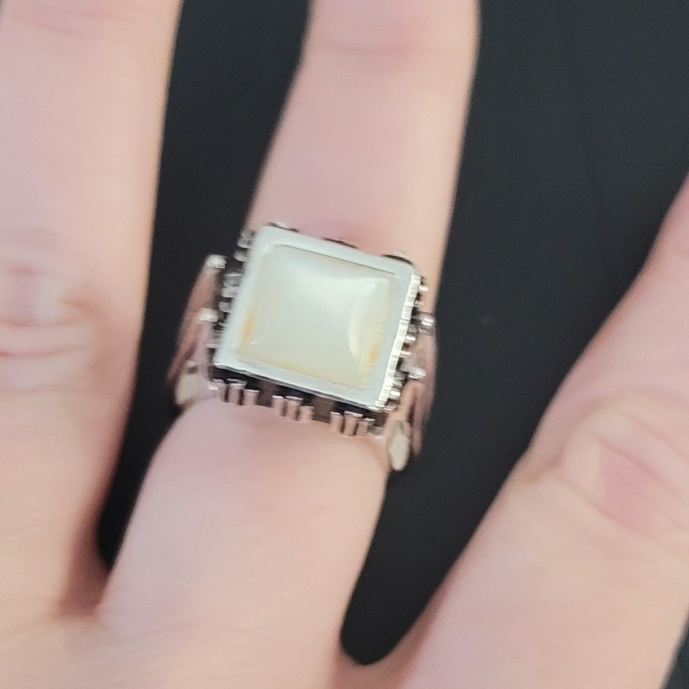 Reversible Flip Ring Square Black and White Stones Silver Tone Size 7